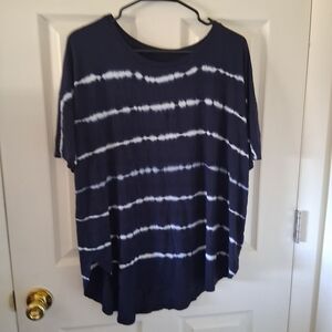 Time and Tru Navy and White Striped Tie-Dye Short Sleeve Tee